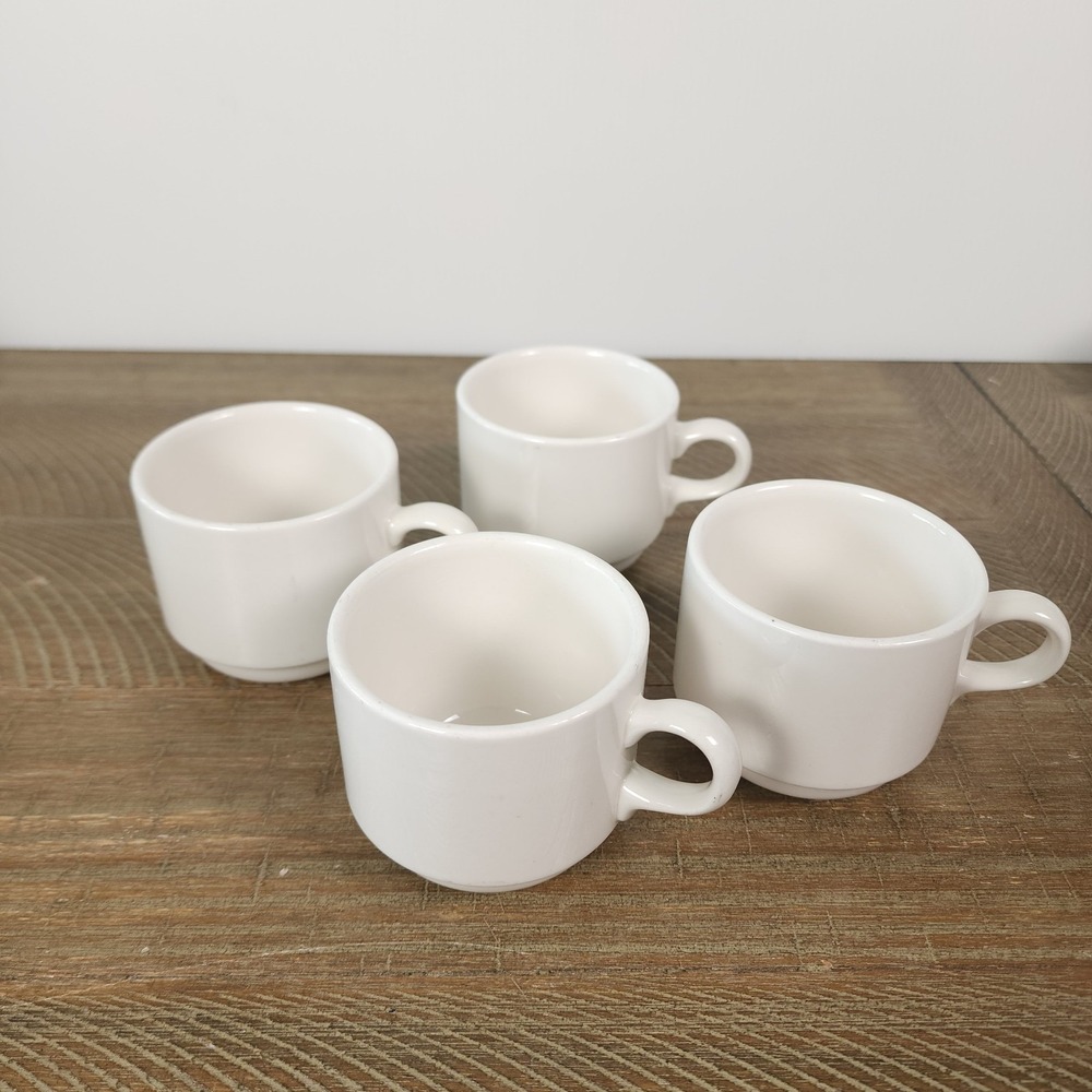 Syracuse China Set of 4 White Coffee Cups Mugs USA Vintage Restaurant Ware - Picture 2 of 7